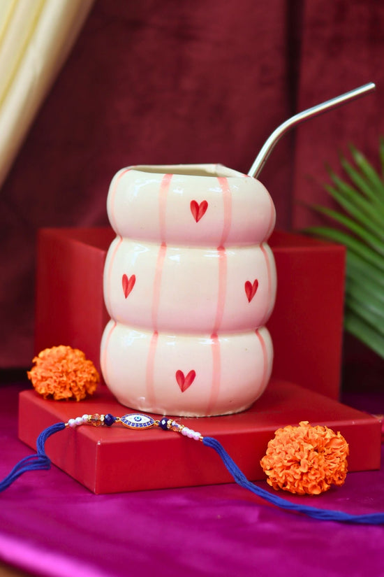 handmade Heart Sipper with Rakhi Gift box