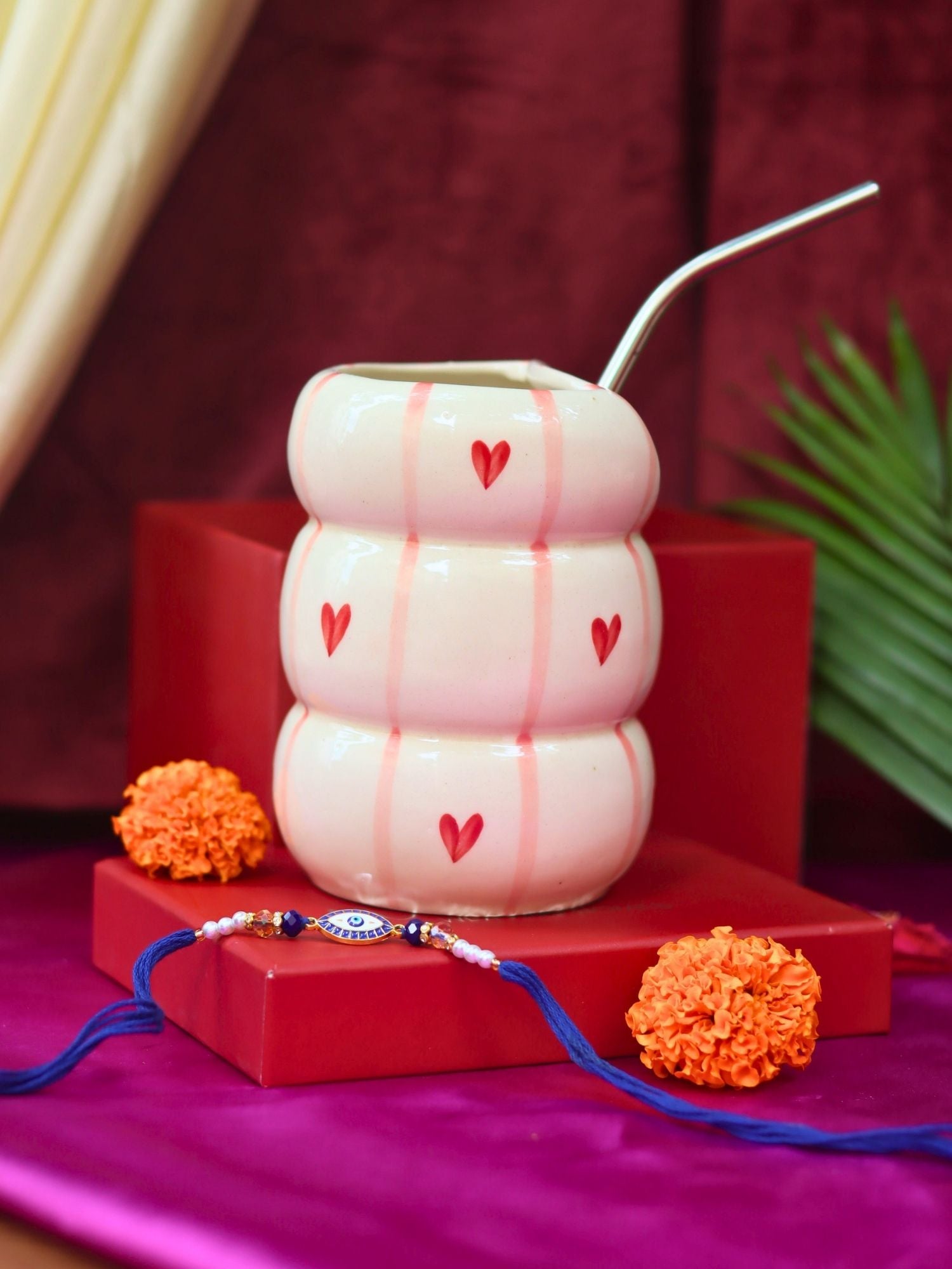 handmade Heart Sipper with Rakhi Gift box