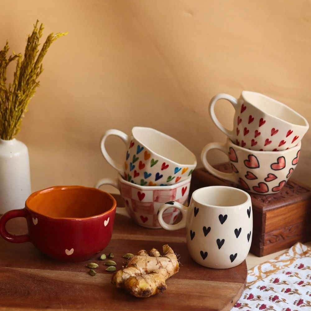 Set of 6 Heart Sip Mugs (for the price of 5) made by ceramic