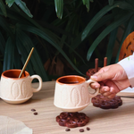 Drinkware ceramic white serene leaf coffee mug in hand