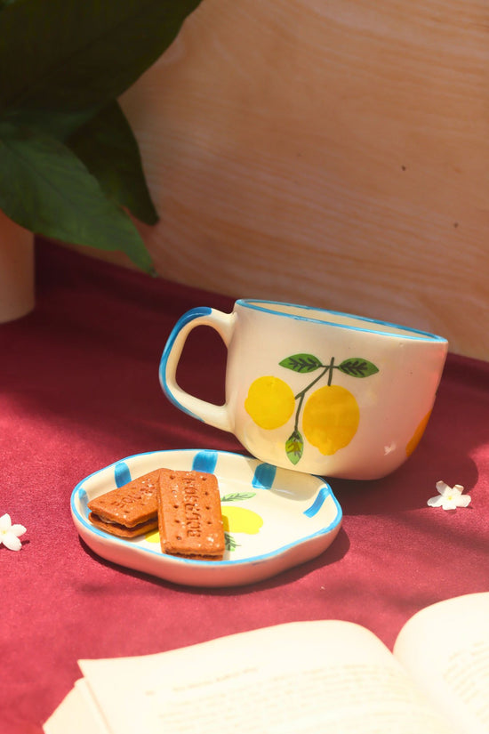 Set of 2 - Lemon Mug & Handmade Dessert Plate combo with premium quality material