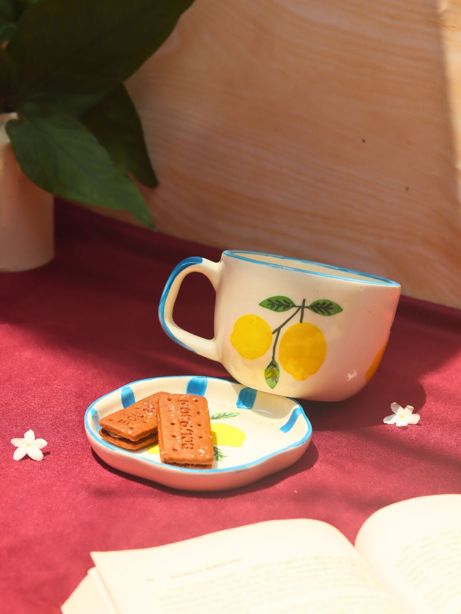 Set of 2 - Lemon Mug & Handmade Dessert Plate combo with premium quality material