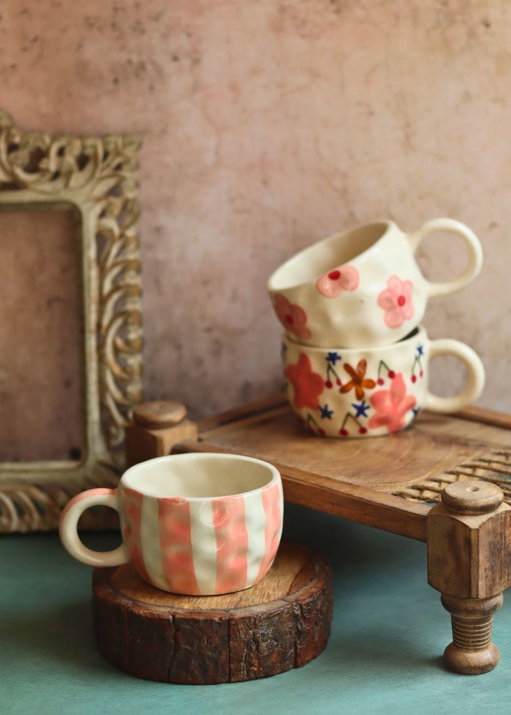 Handmade Set of 3 - Spring Heartbeat Mugs