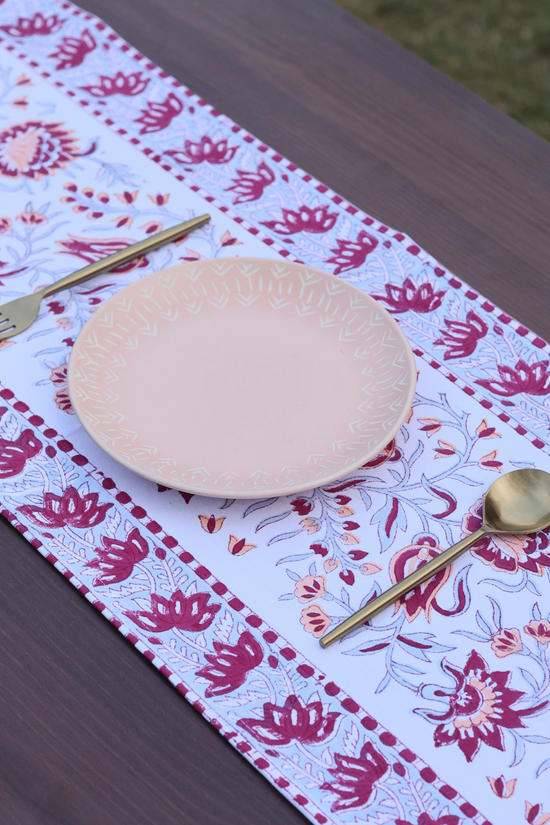 Floral patterned block printed table cloth