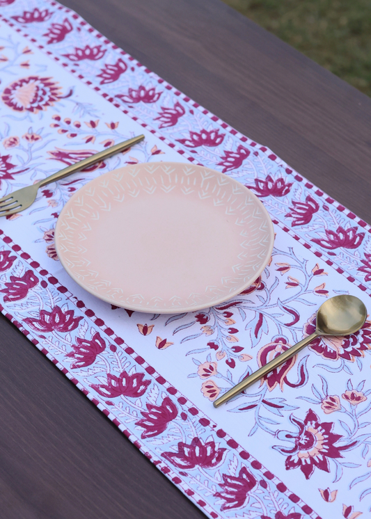 floral patterned block printed table cloth