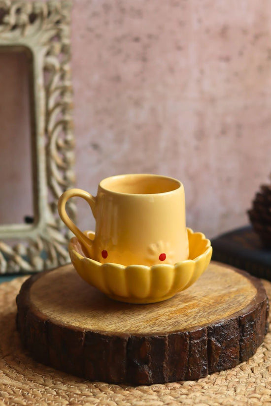 Yellow Lily Mug & Ice Cream Bowl handmade in india