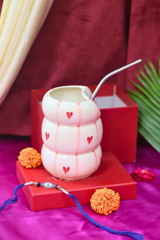 Heart Sipper with Rakhi Gift box made by ceramic
