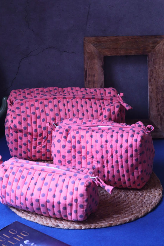 Handmade Polka Essential Toiletry Bag - Set of 3