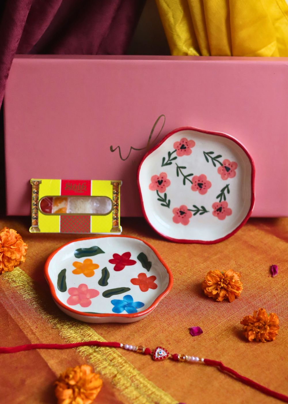 Brightday & Poppy Handmade Dessert plate Rakhi Gift box made by ceramic