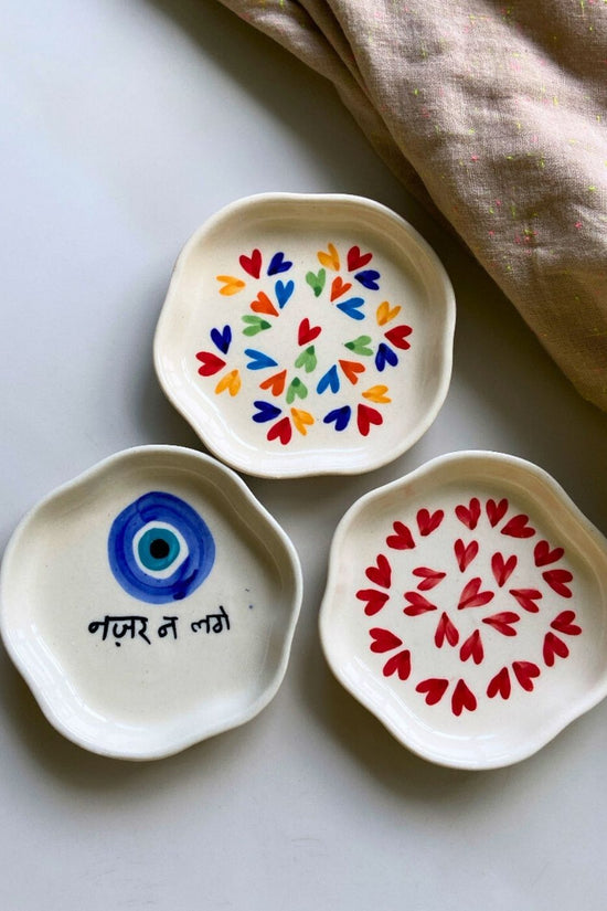 LoveisLove, Heart & Nazar Handmade Dessert Plate handmade in india