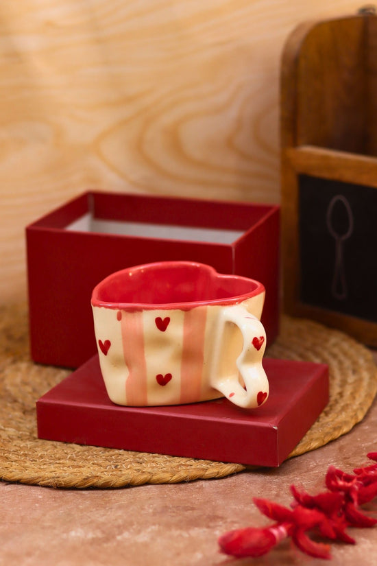 Handmade Striped Heart Shaped Mug in a Gift Box
