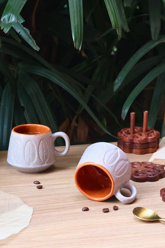 Grey serene leaf coffee mug