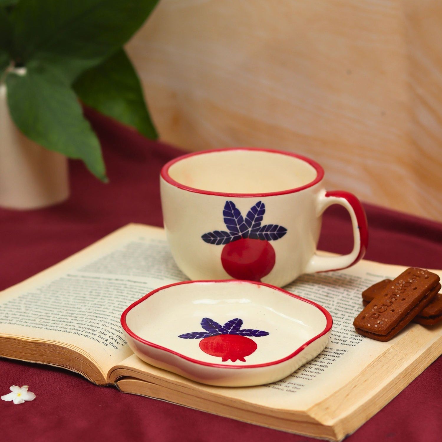 Handmade Set of 2 - Anar Mug & Handmade dessert Plate combo