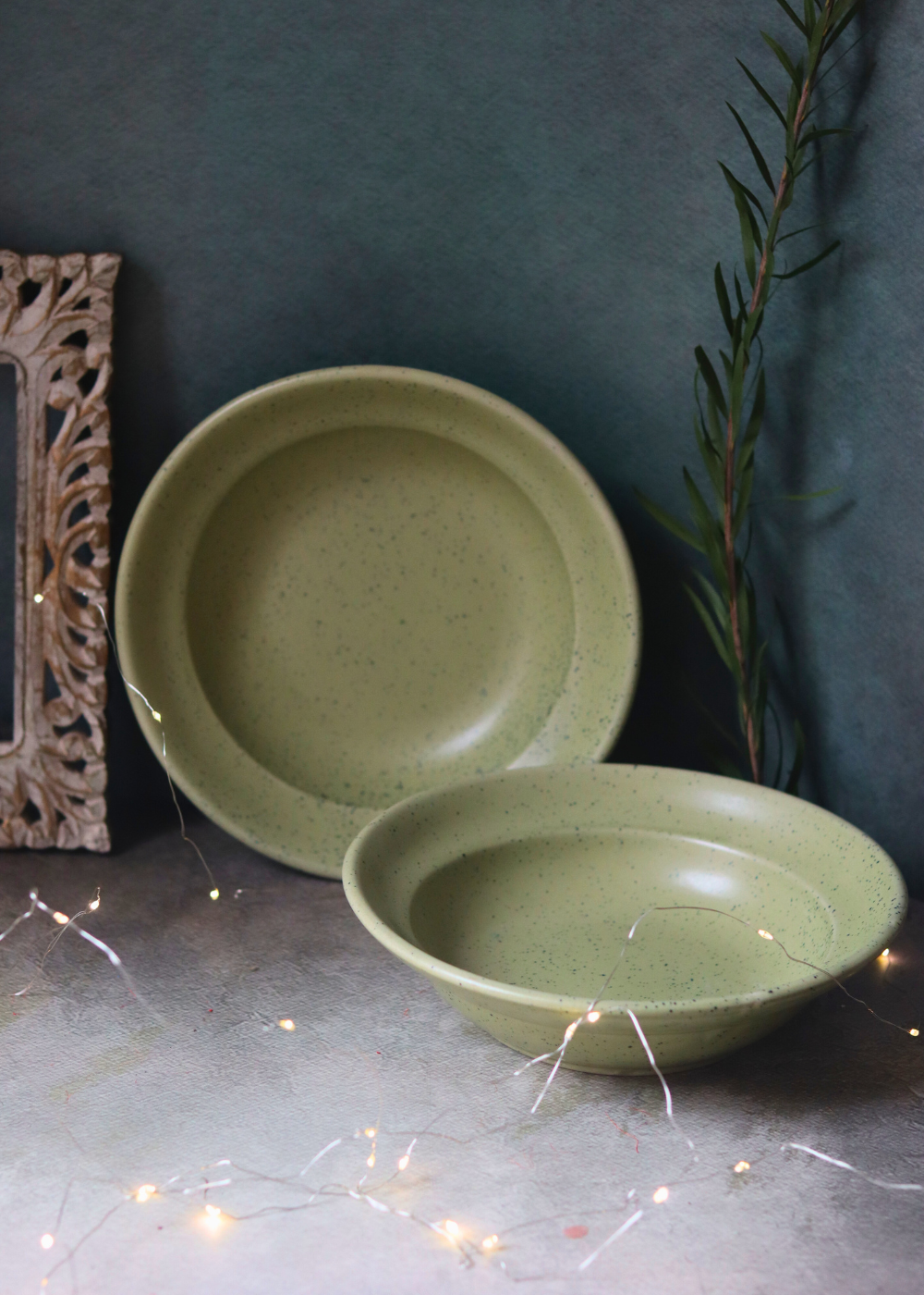 Army green dinnerware pasta plates 