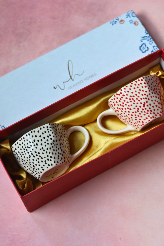 Two red & black polka coffee mugs handmade 