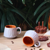 handmade grey serene leaf coffee mug made by ceramic 