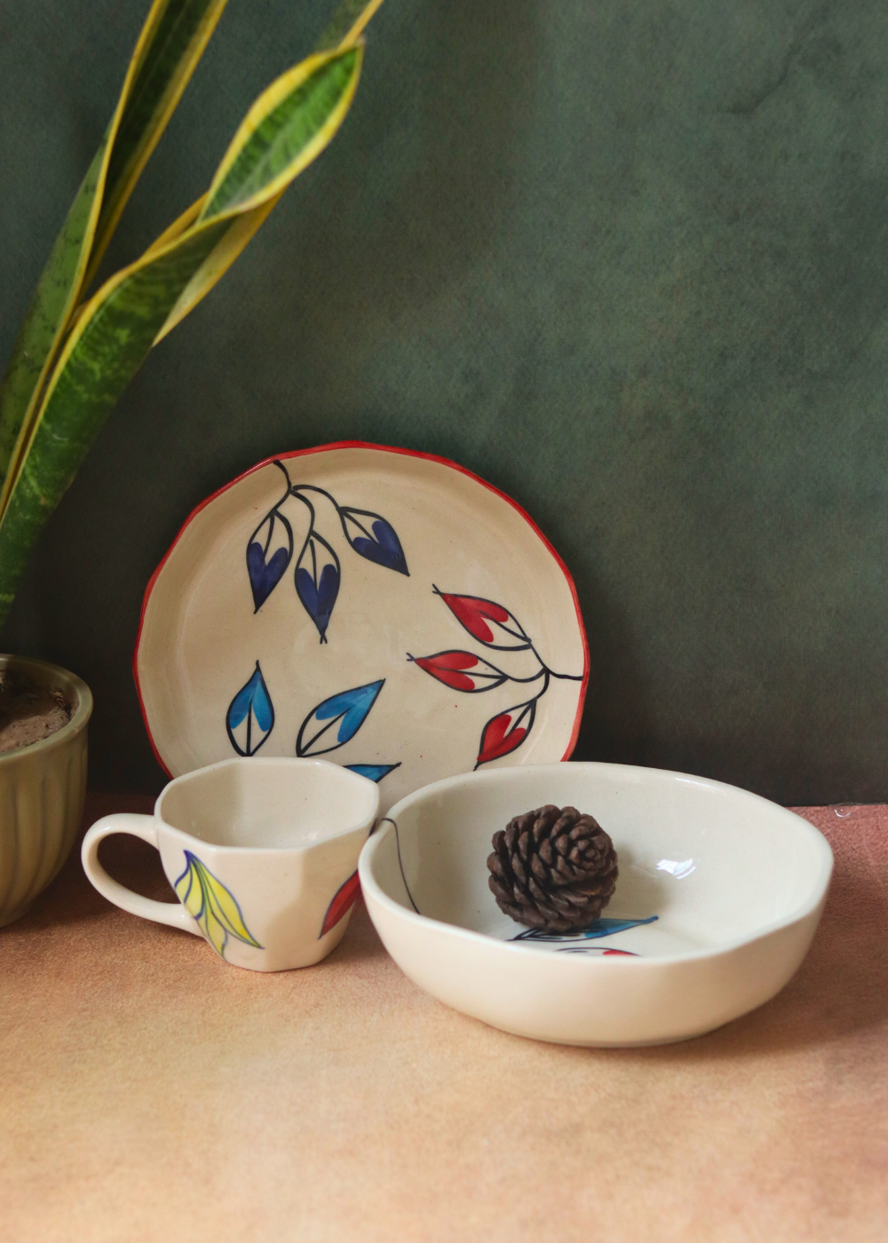 Ceramic floral design breakfast set