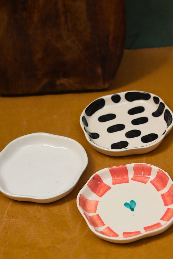 handmade Black blocks, White & Striped heart Handmade Dessert Plate - Set of 3