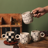 Black Chequered Cuddle Mugs- Combo of 4