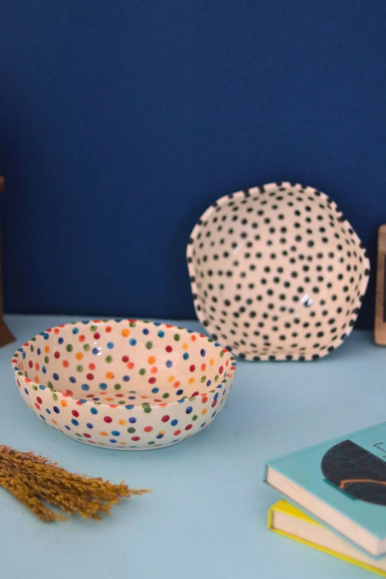 Set of 2 - Colorful & Black Polka Bowls handmade in india