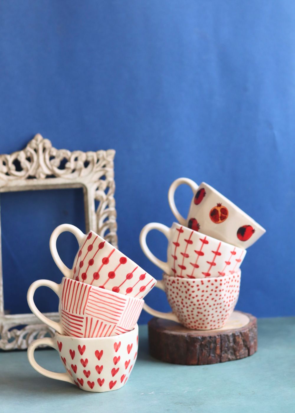 Set of 6 [Red&White] Handmade mugs (For the price of 5) Made by ceramic