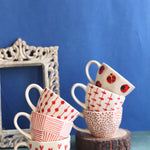 Set of 6 [Red&White] Handmade mugs (For the price of 5) Made by ceramic