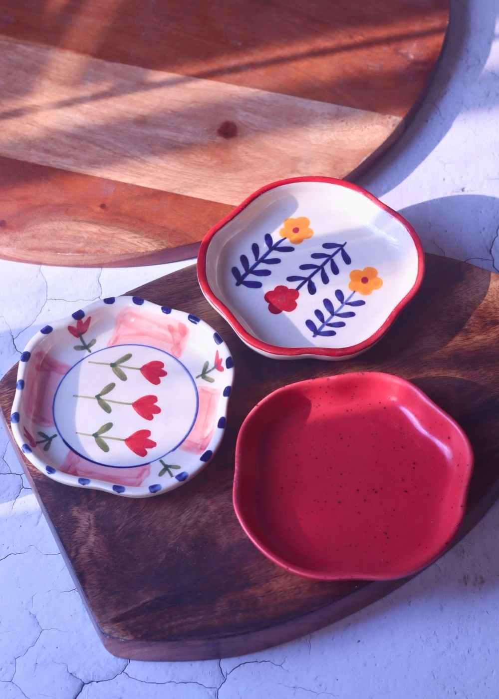 handmade Red, Peony & Floral Bloom Handmade Dessert Plates - Set of 3