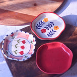 handmade Red, Peony & Floral Bloom Handmade Dessert Plates - Set of 3