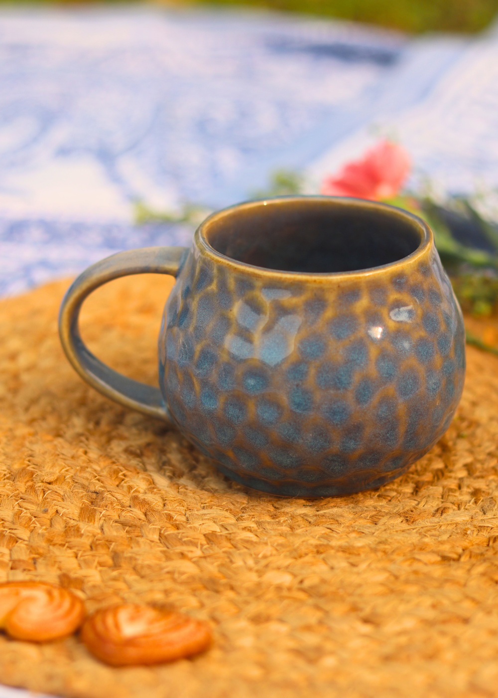 Handmade ceramic grey honeycomb mug 