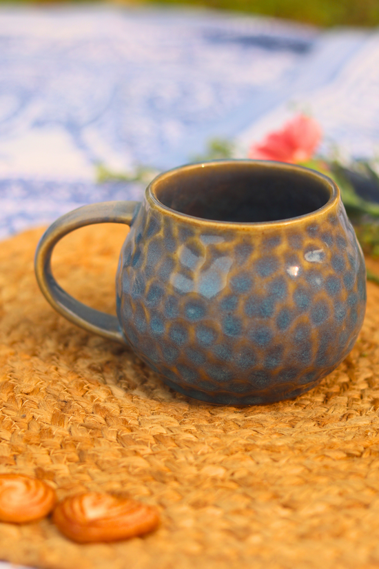 Handmade ceramic grey honeycomb mug 