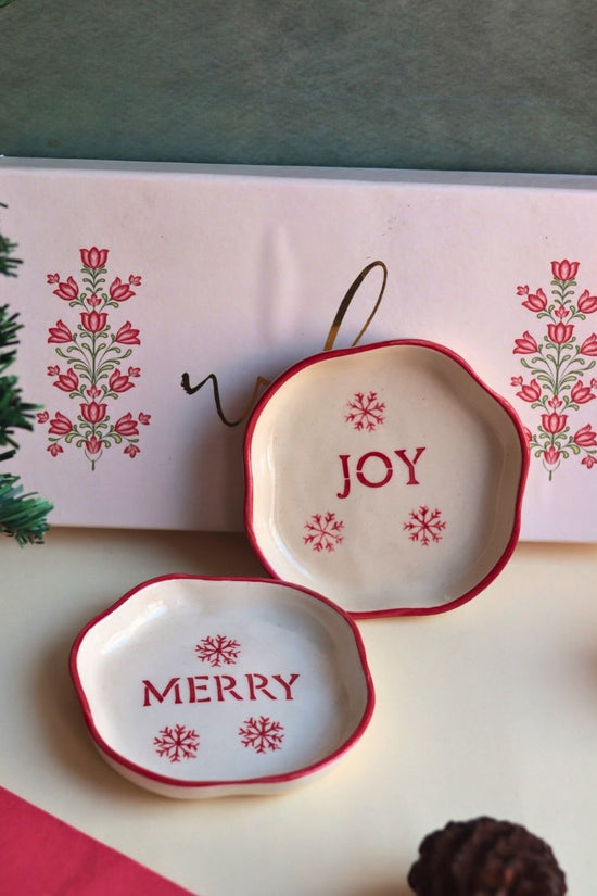 Merry & Joy Handmade Dessert plate in a Gift Box made by ceramic