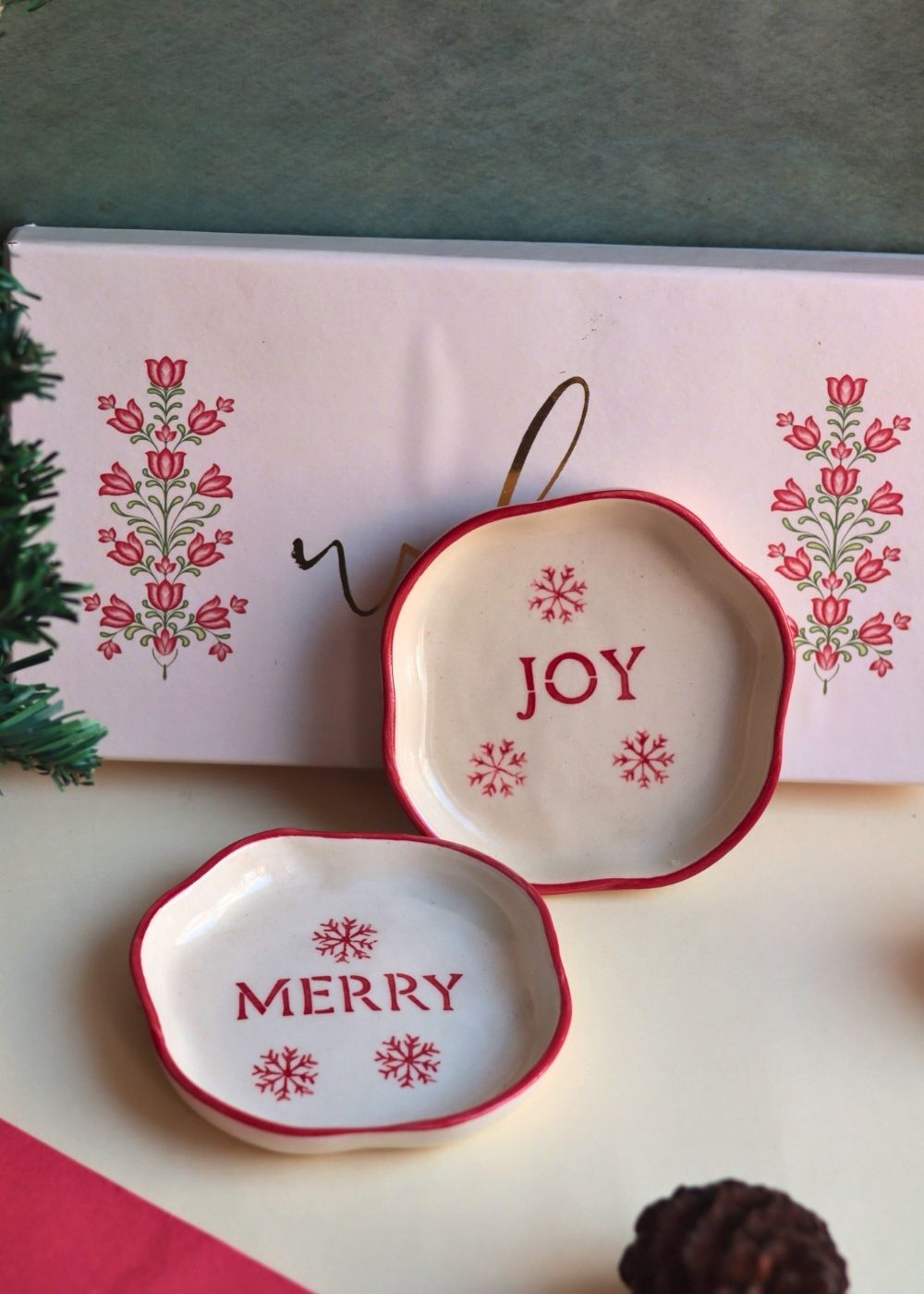 Merry & Joy Handmade Dessert plate in a Gift Box made by ceramic
