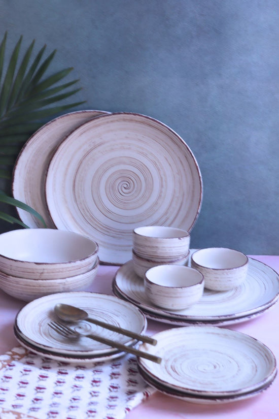 Set of 14 -  Brown & White Dinner Set made by ceramic