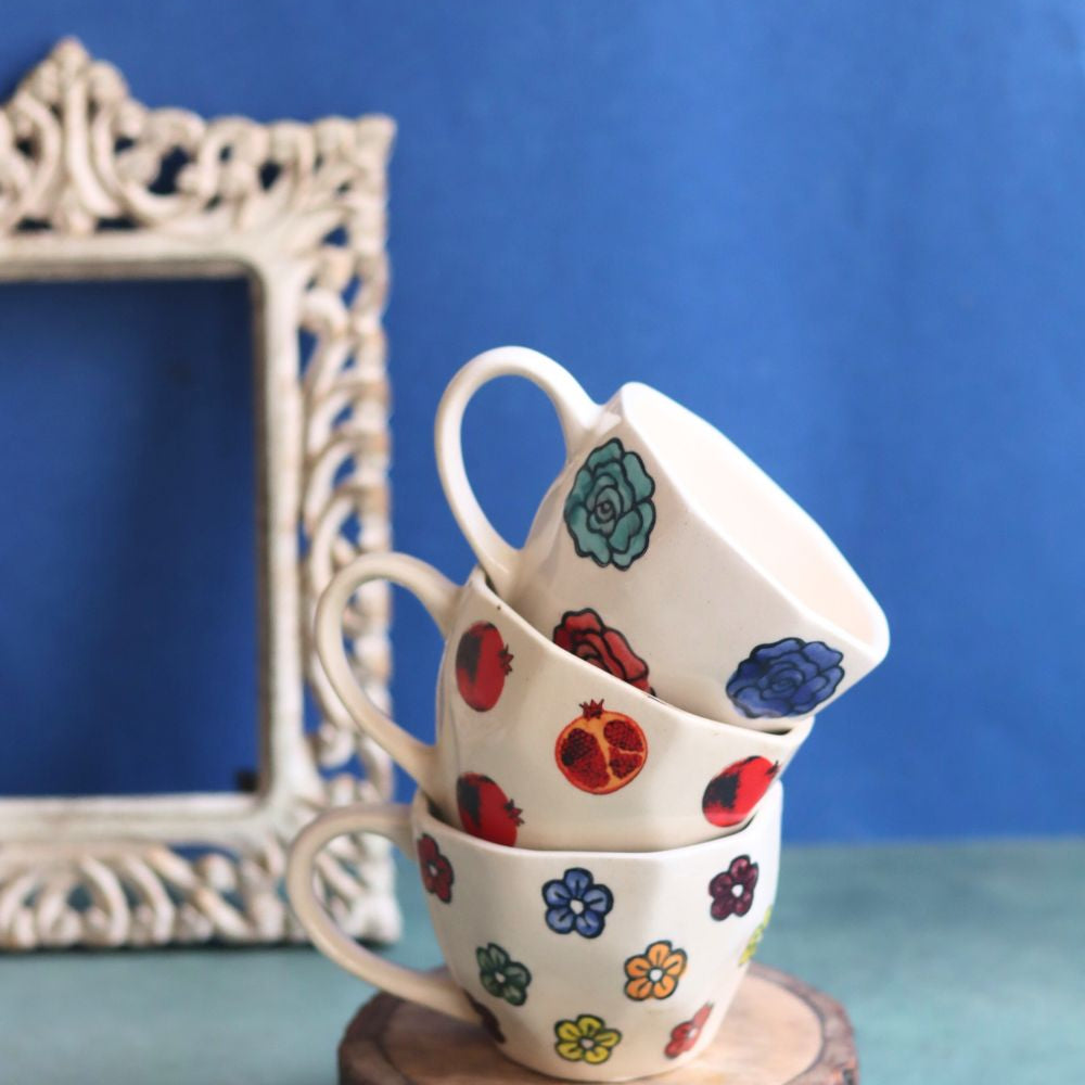 Handmade Set of 3 - Rosy Bloom Mugs