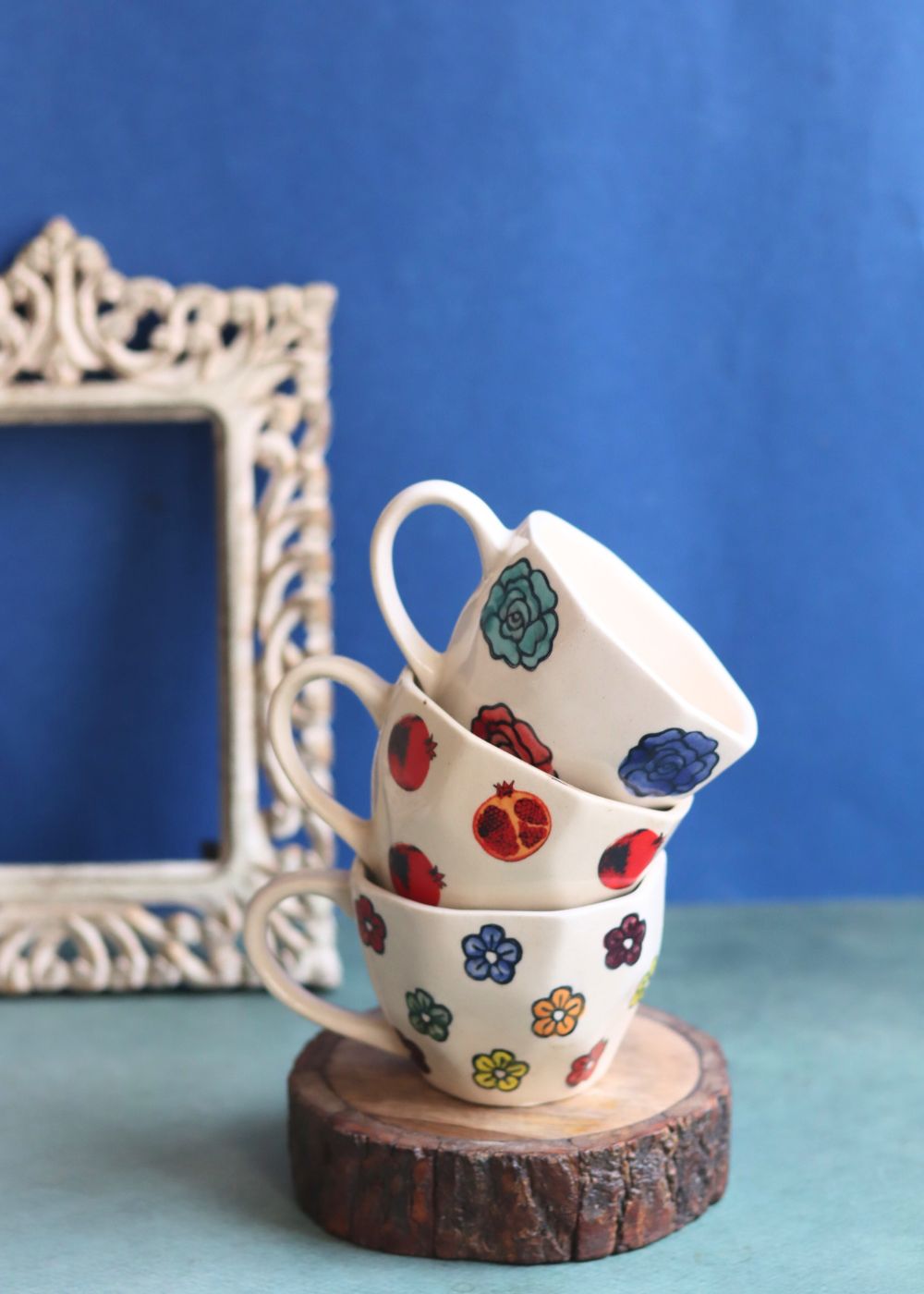 Handmade Set of 3 - Rosy Bloom Mugs