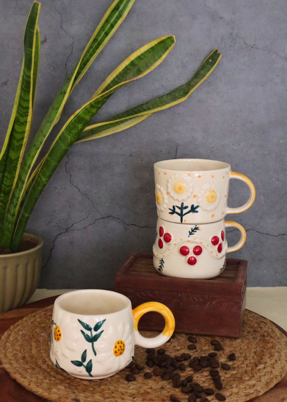 set of 3 ceramic mugs made by ceramic