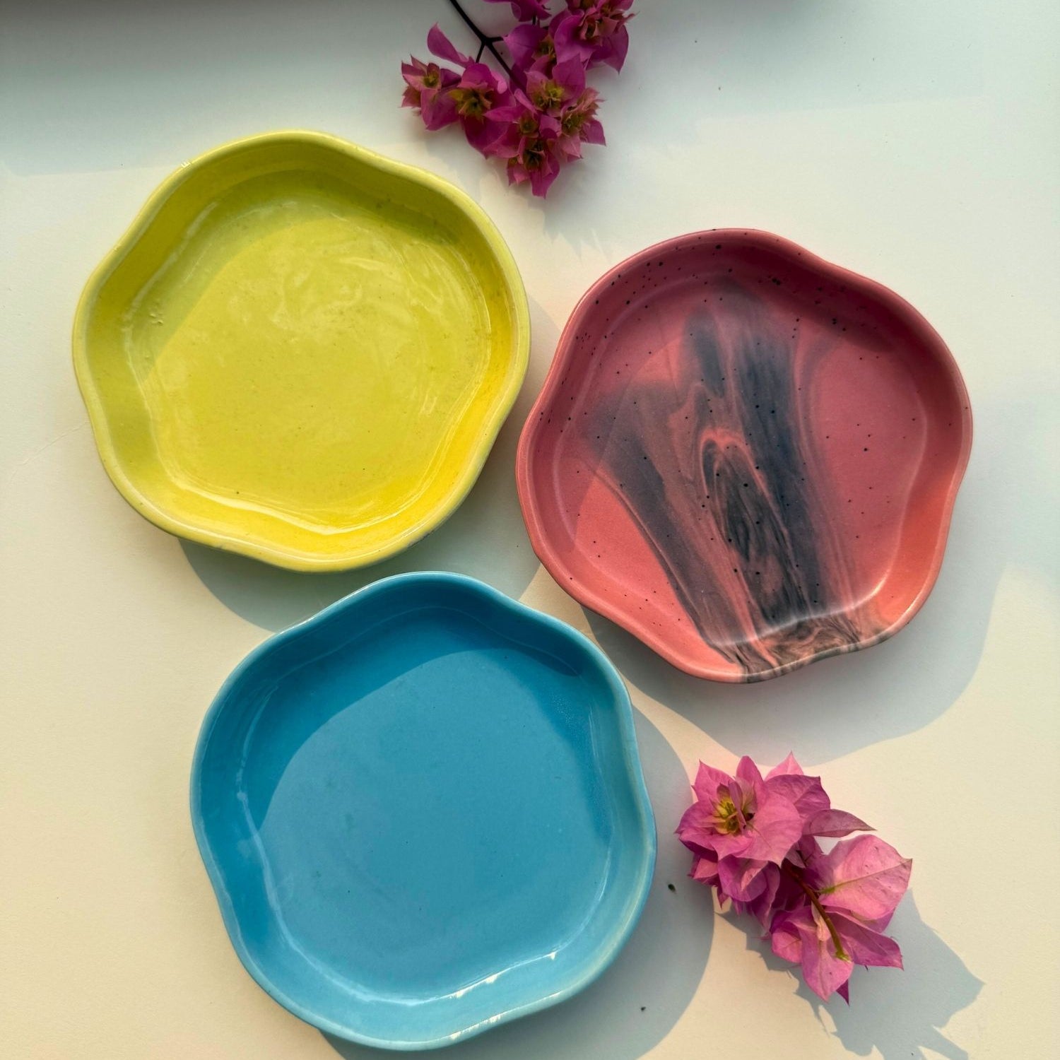 Set of 3 - Neutral Handmade dessert plates combo made by ceramic