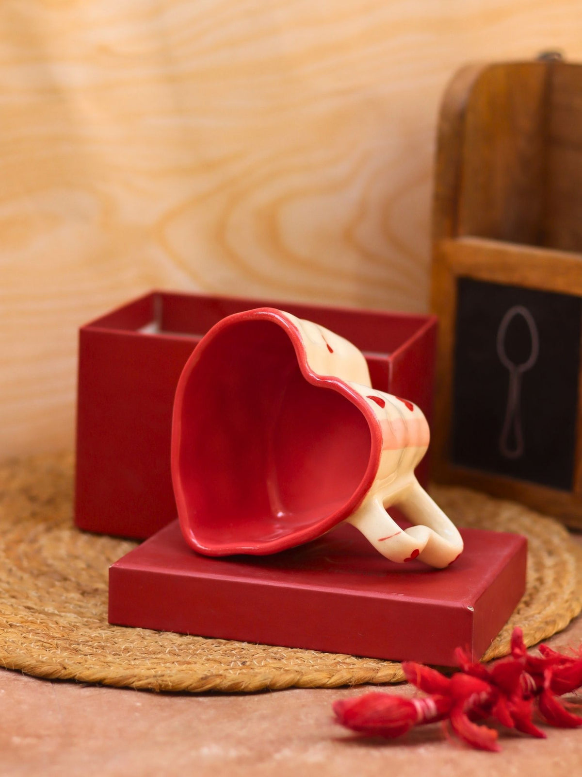 Striped Heart Shaped Mug in a Gift Box made by ceramic