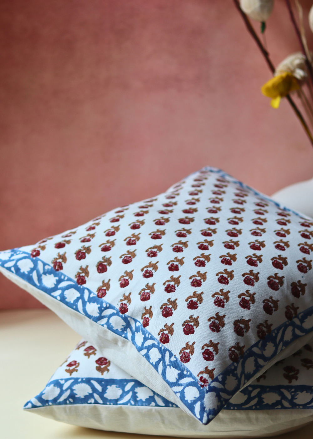 Block printed cushion covers