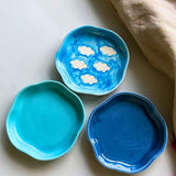 Set of 3 Blue Handmade Dessert plates made by ceramic