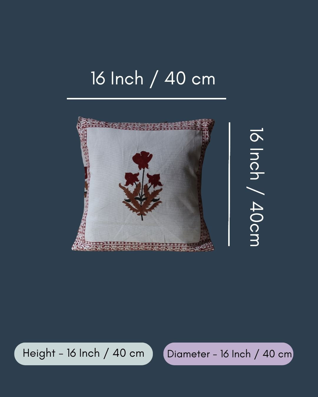 Maroon Floral Block Printed Cushion Cover