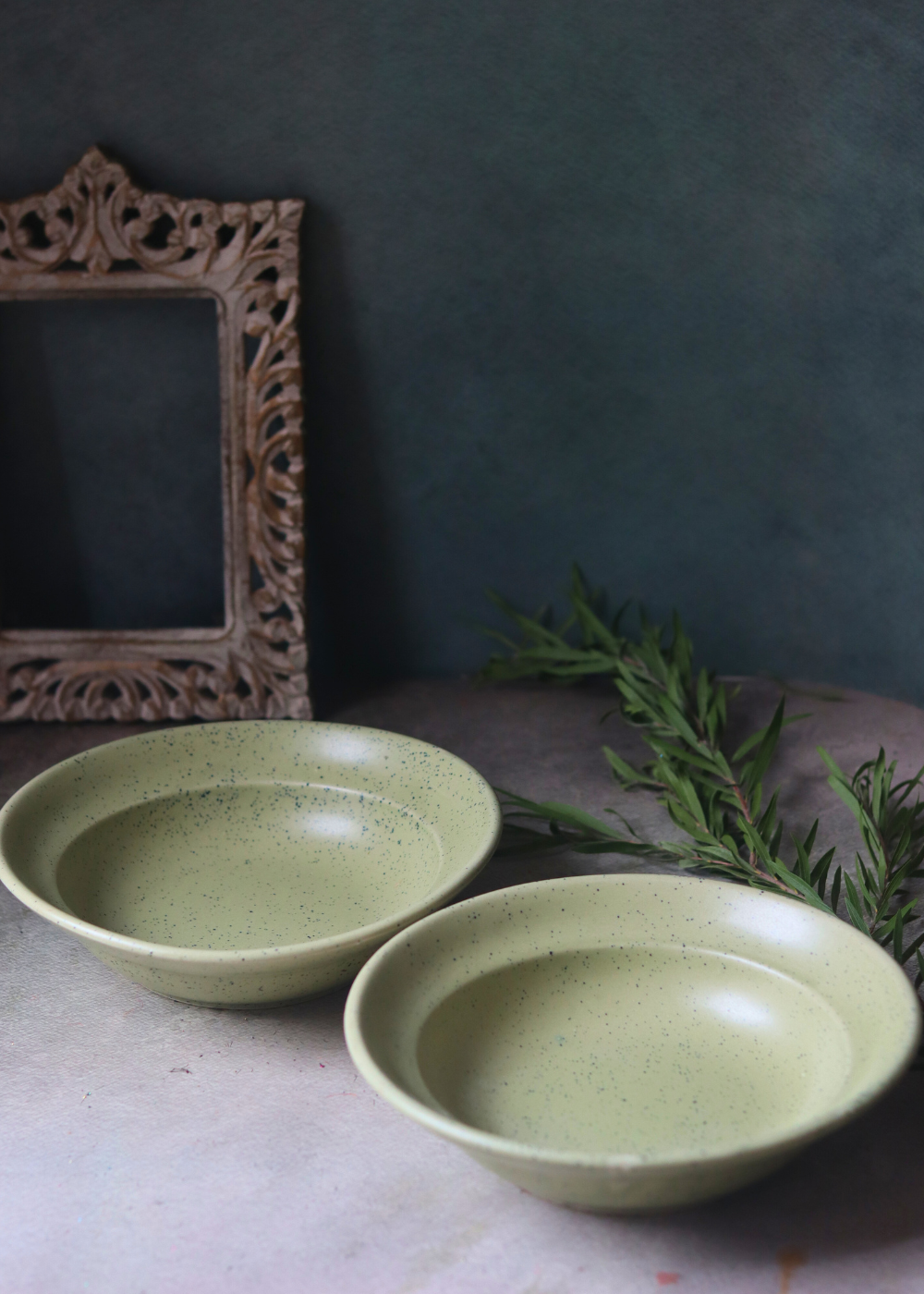 Handmade ceramic two pasta plates army green color