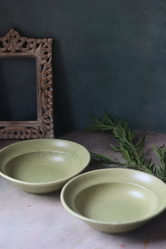 Handmade ceramic two pasta plates army green color