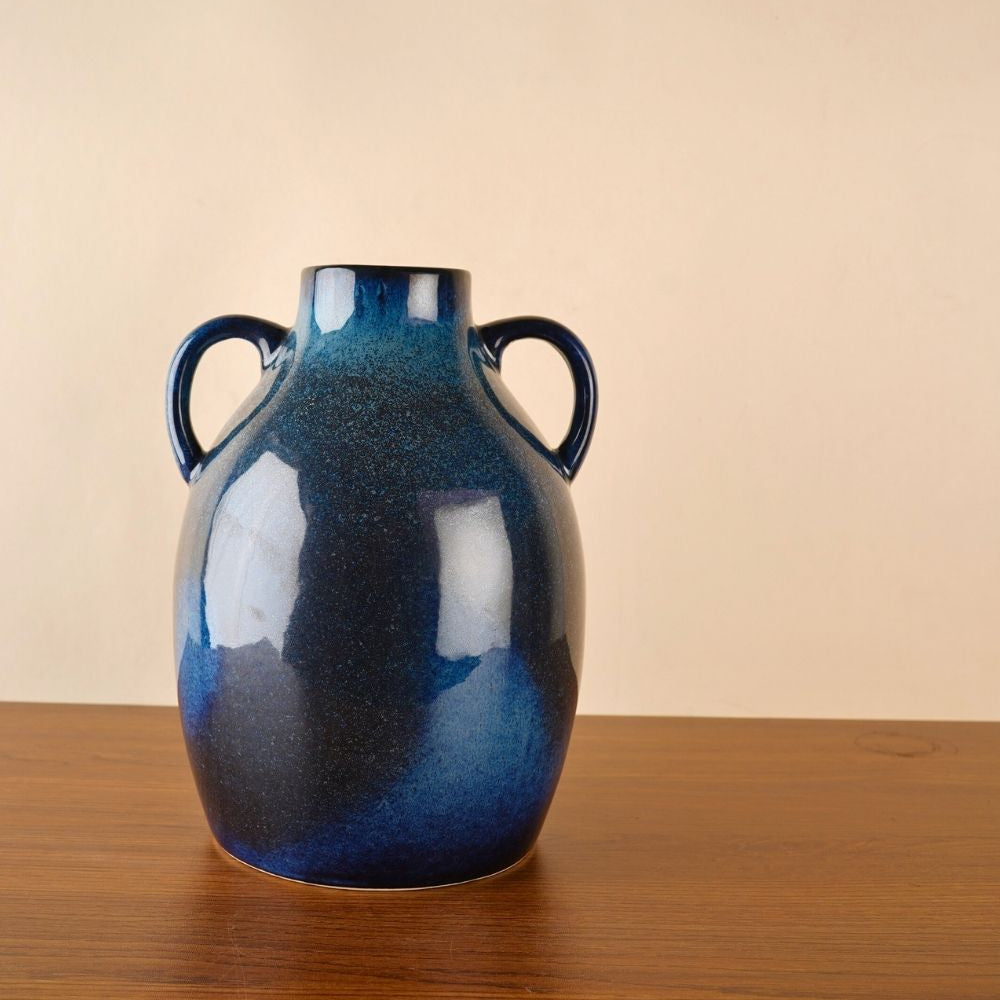 royal blue statement vase with glossy finish