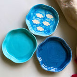 Set of 3 Blue Handmade Dessert plates handmade in india