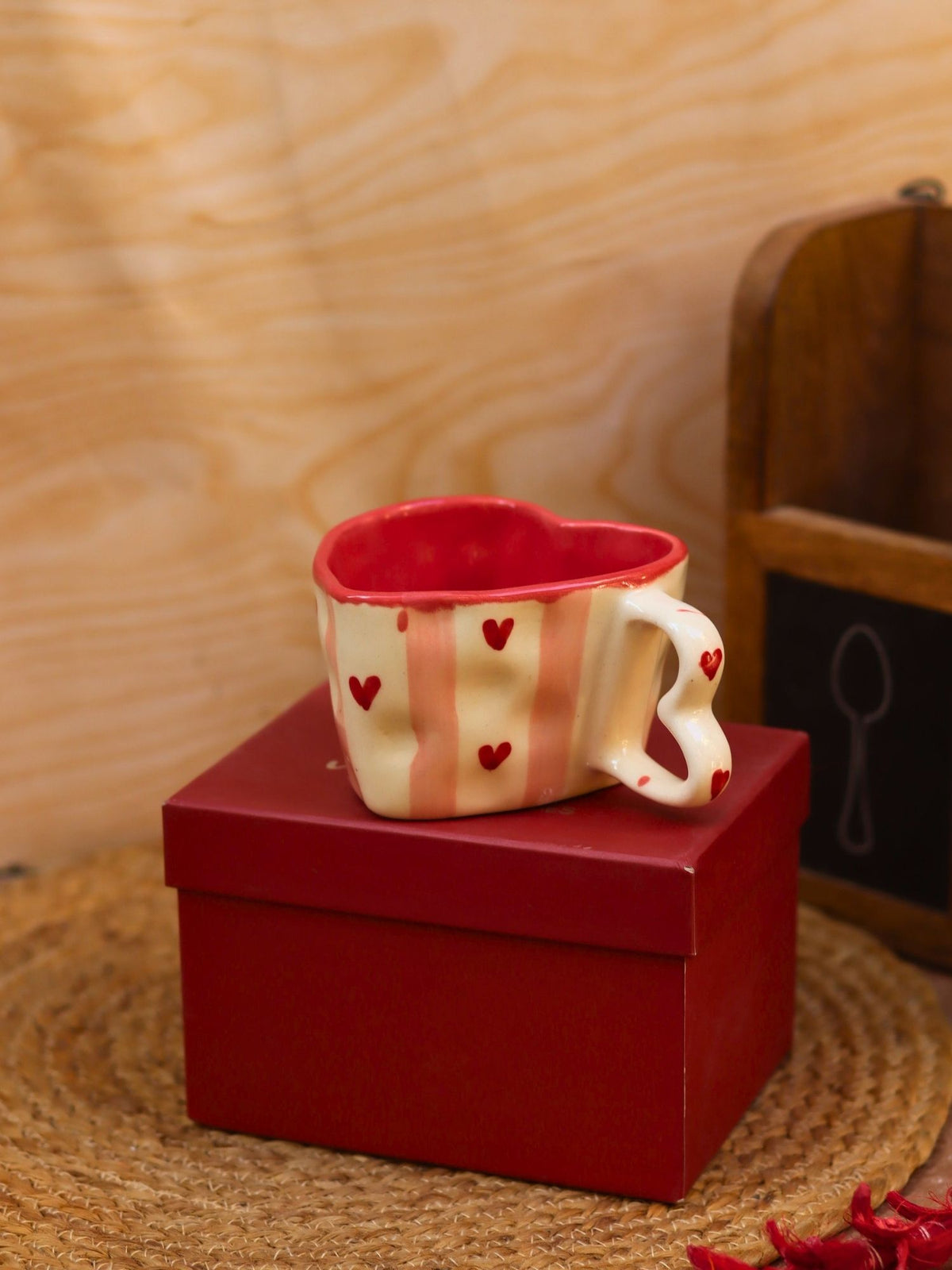 Striped Heart Shaped Mug in a Gift Box with premium quality material