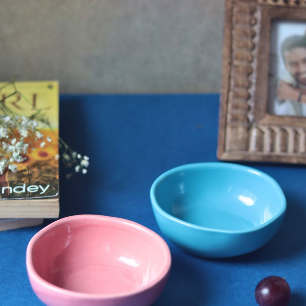 Set of 2 - Sky Blue & Pink Nut Bowls handmade in india