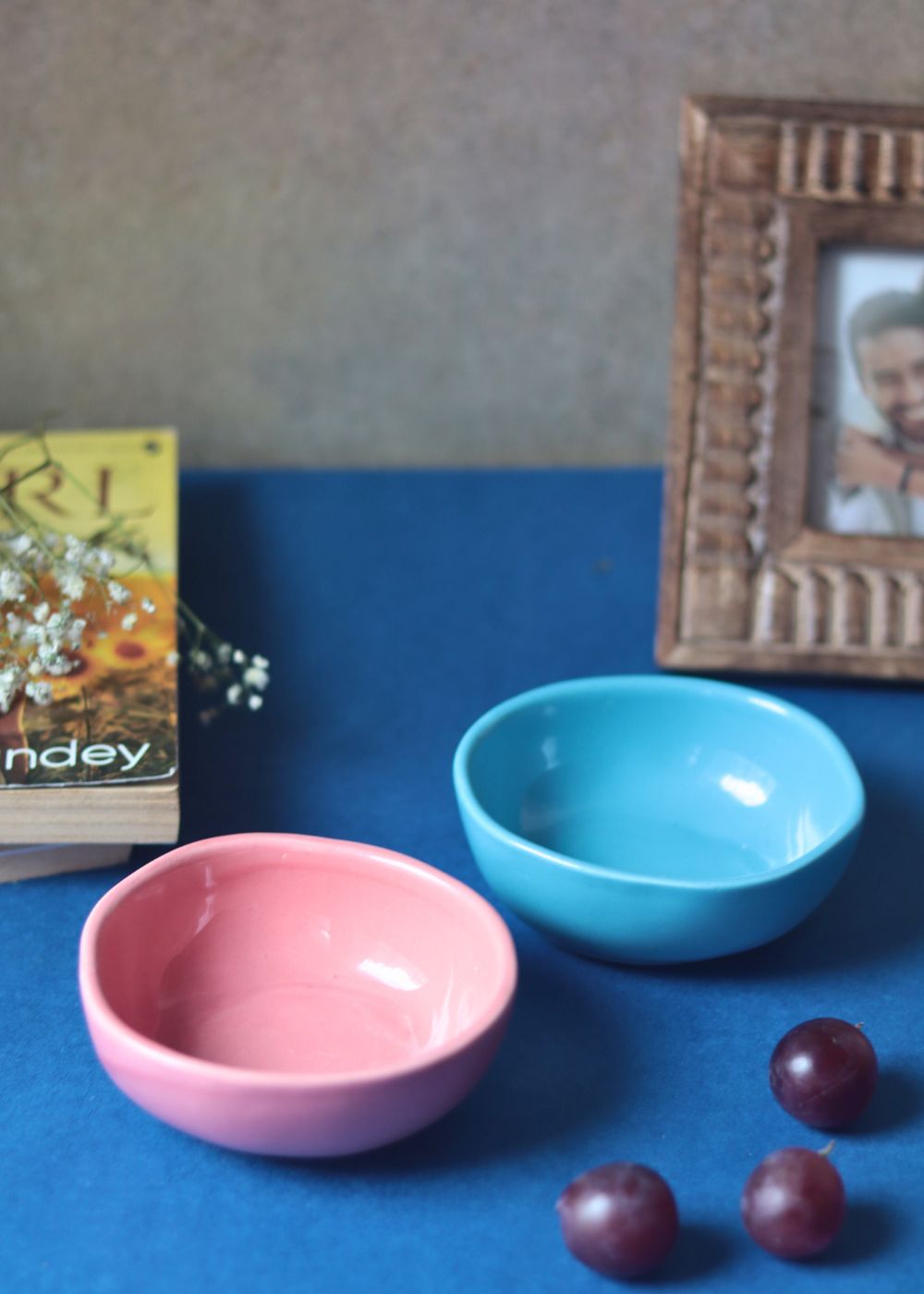 Set of 2 - Sky Blue & Pink Nut Bowls handmade in india