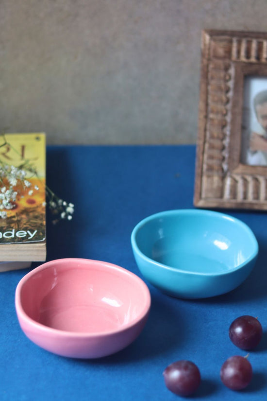 Set of 2 - Sky Blue & Pink Nut Bowls handmade in india