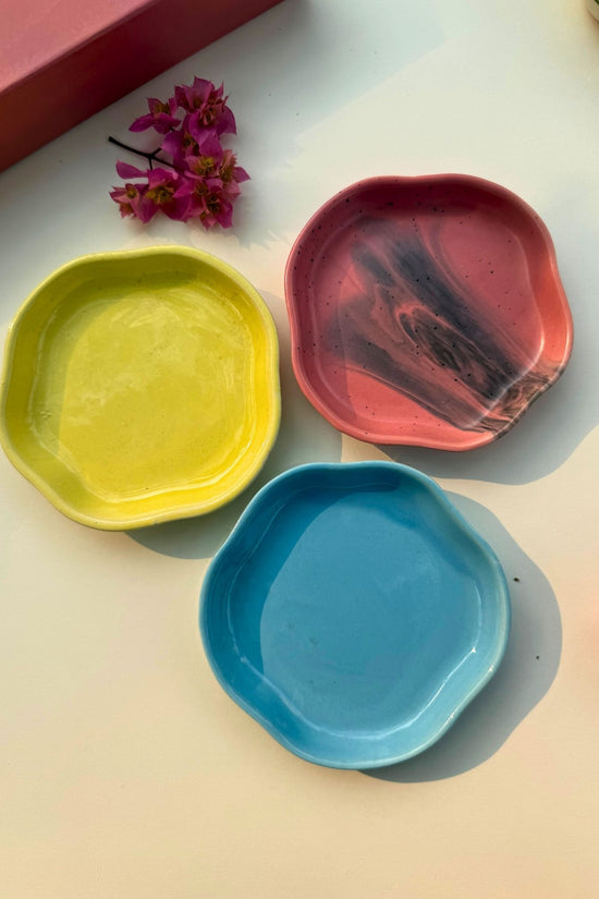 Set of 3 - Neutral Handmade dessert plates combo handmade in India